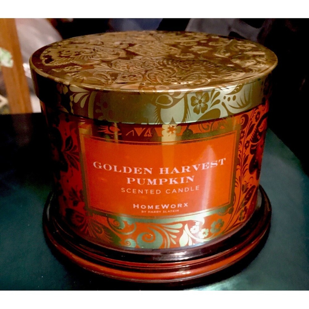 HomeWorx 3 Wick 14 Oz Candle Golden Harvest Pumpkin New